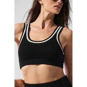 ALO Yoga Tennis Club Know Black and White Crop Sports Bra Top Size XS